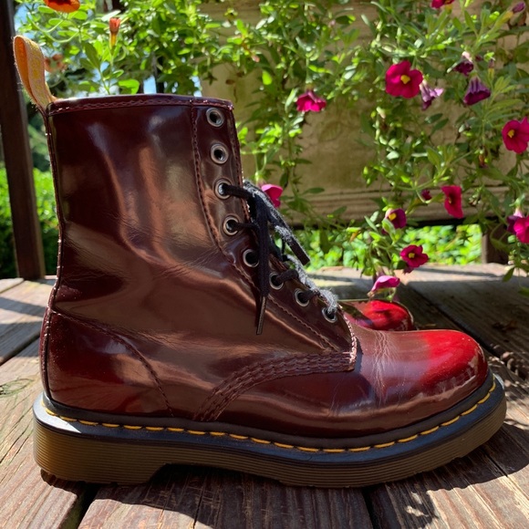 Dr. Martens Shoes - Dr. Martens Vegan Cherry Red Cambridge Brush Boots
